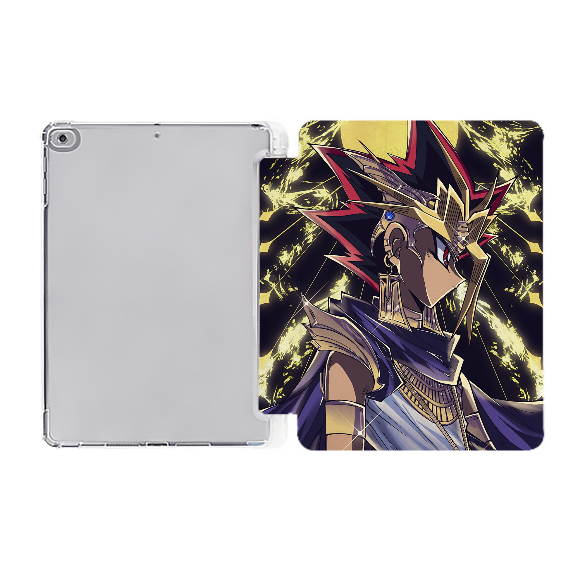 （画像用） 遊☆戯☆王 Yu-Gi-Oh! IPad ケース ペン収納付き 三つ折りスタンド PUレザー×シリコン 対応機種9.5/10.5/10.9インチ